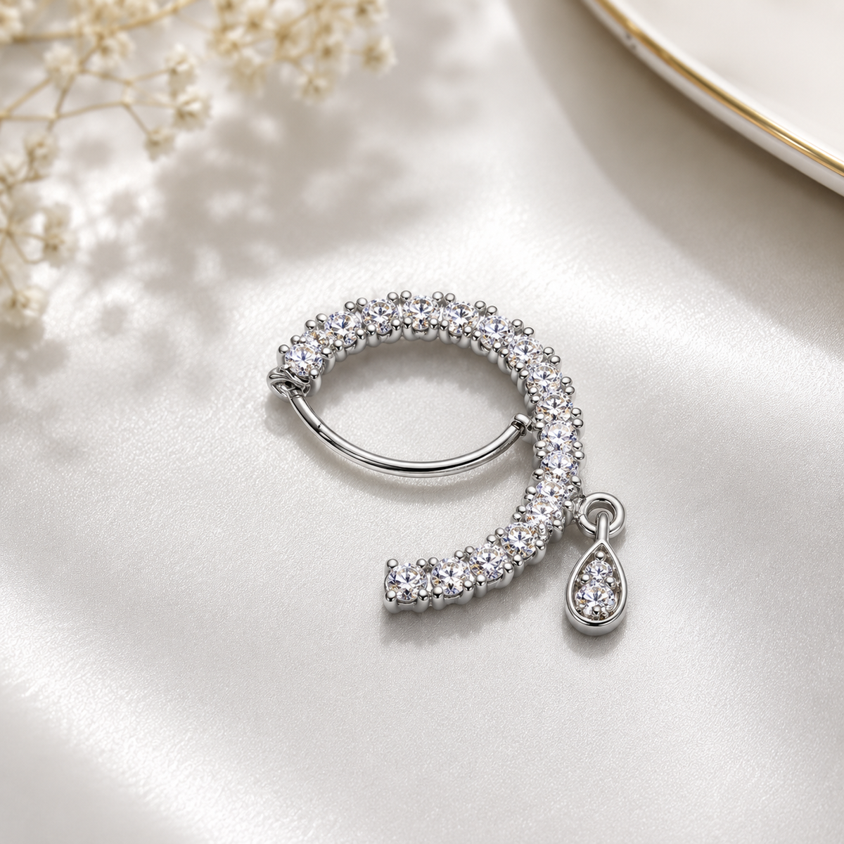 Elegant Crystal Crescent Nose Ring with Drop for Women