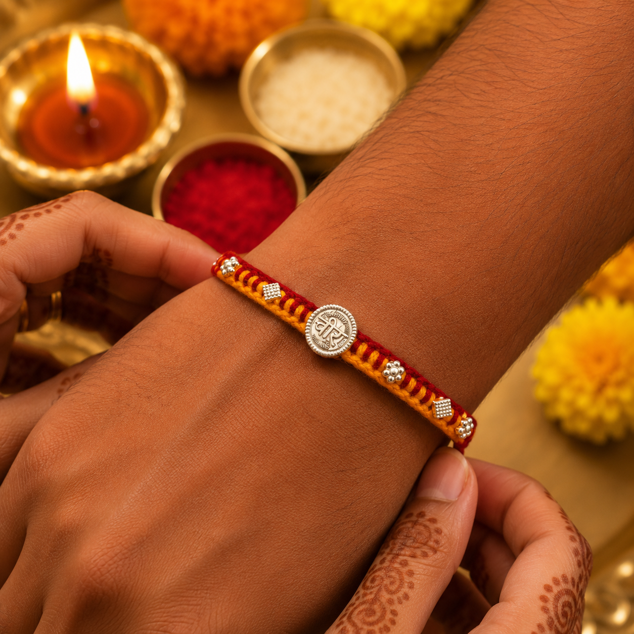 Veera Designer Rakhi with Silver Finish | Premium Brother Rakhi