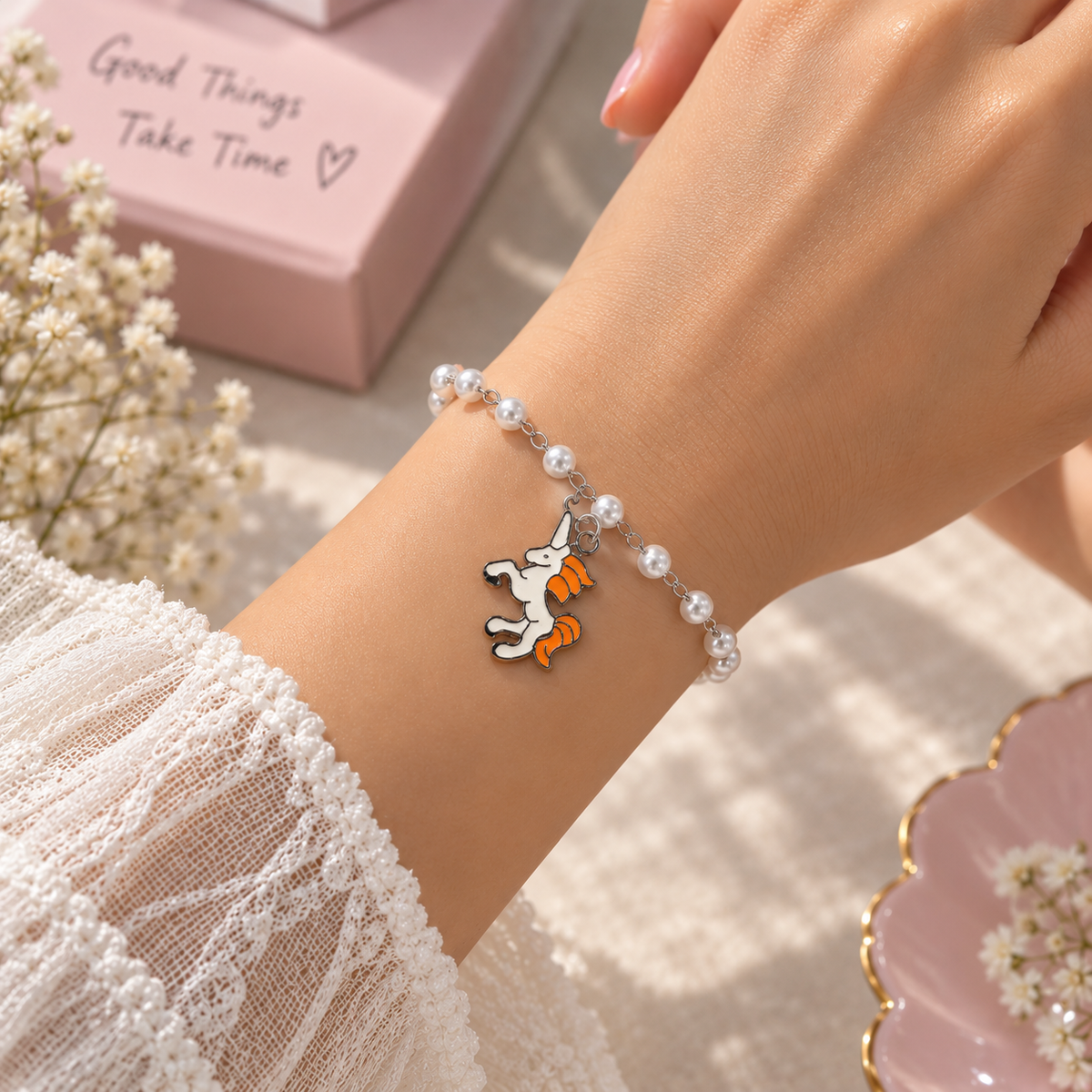 Pearl Unicorn Charm Bracelet for Girls & Women | Cute Fashion Bracelet