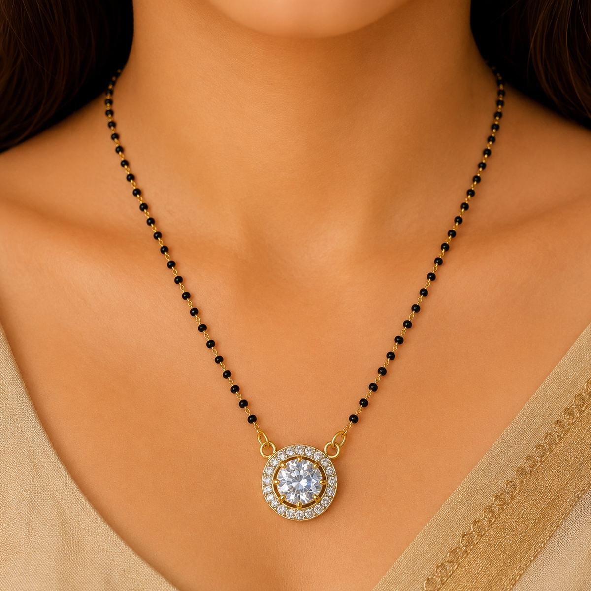 Elegant Black Beaded Round Pendant Mangalsutra for Women