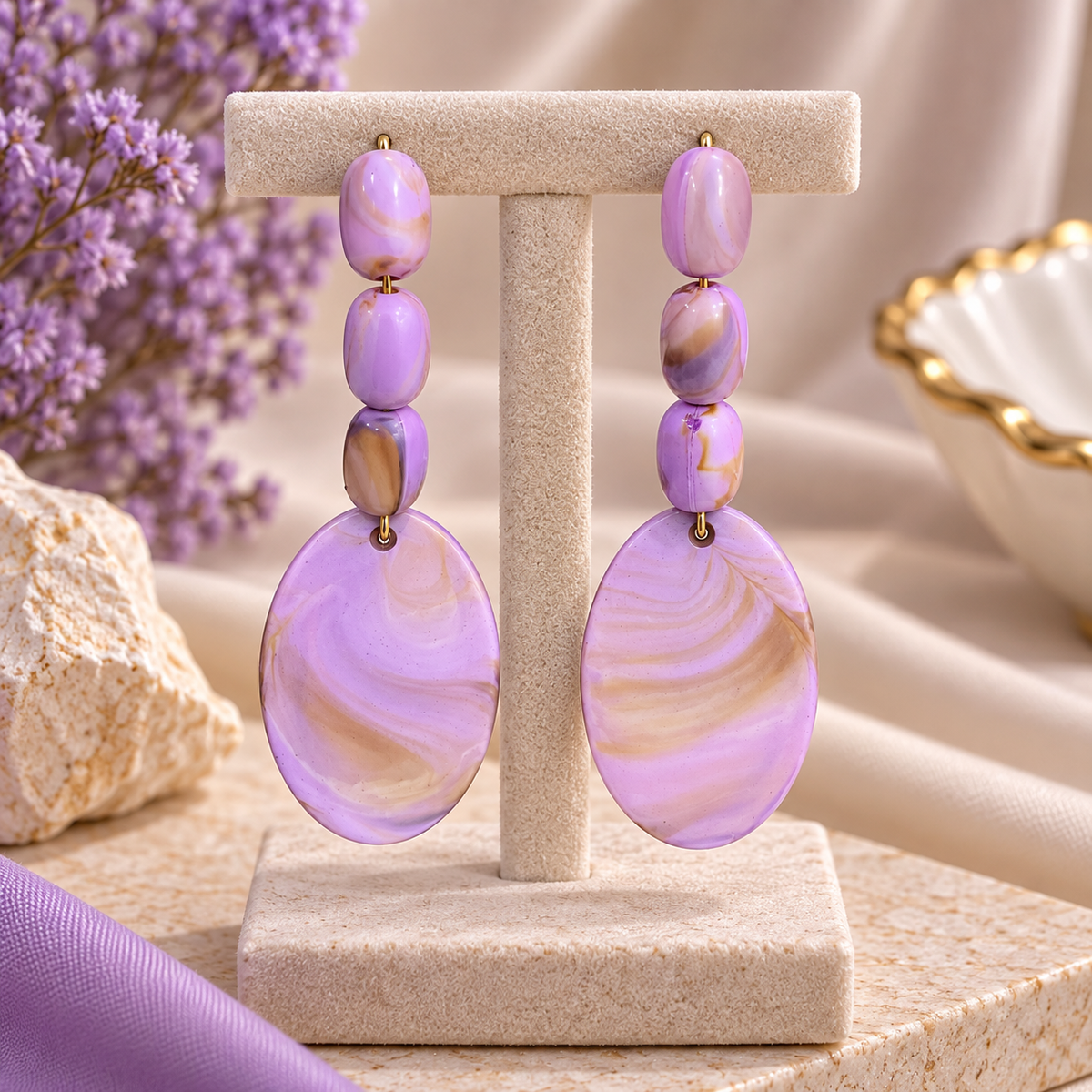 Lavender Pearl Beaded Drop Earrings for Women | Elegant Handmade Style Earrings