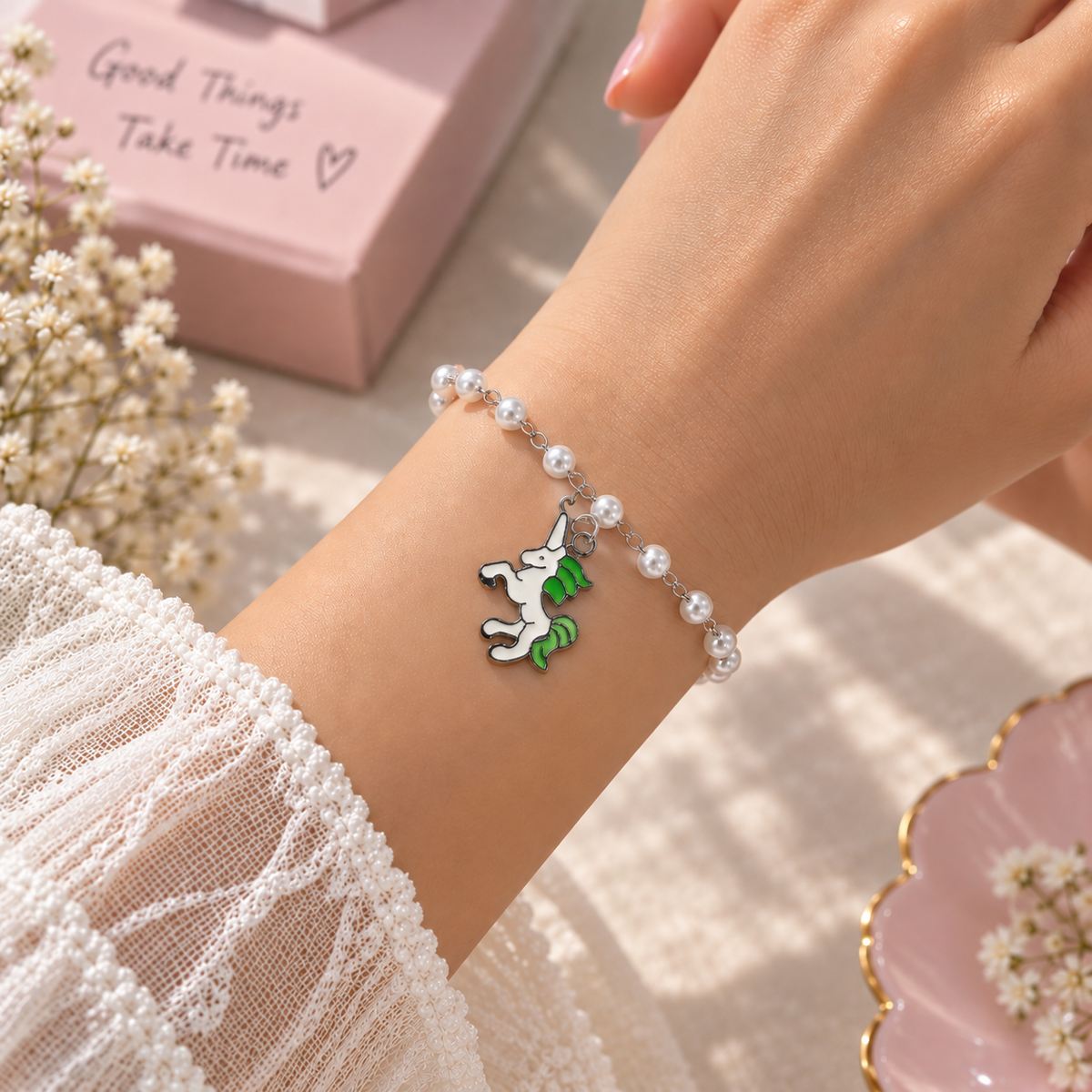 Pearl Unicorn Charm Bracelet for Girls & Women | Cute Fashion Bracelet