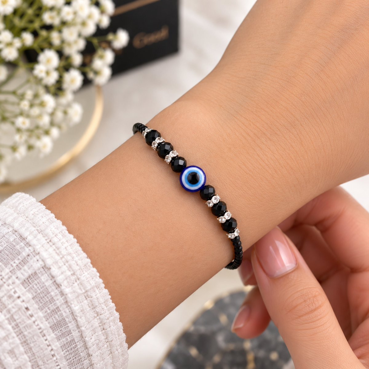 Nazar Protection Black Beaded Bracelet with Blue Evil Eye | Nazar Suraksha Bracelet