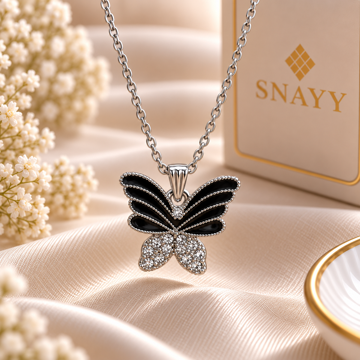 Elegant Black Butterfly Charm Chain Pendant for Girls & Women | Silver-Tone Butterfly Pendant