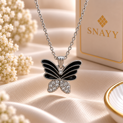 Elegant Black Butterfly Charm Chain Pendant for Girls & Women | Silver-Tone Butterfly Pendant