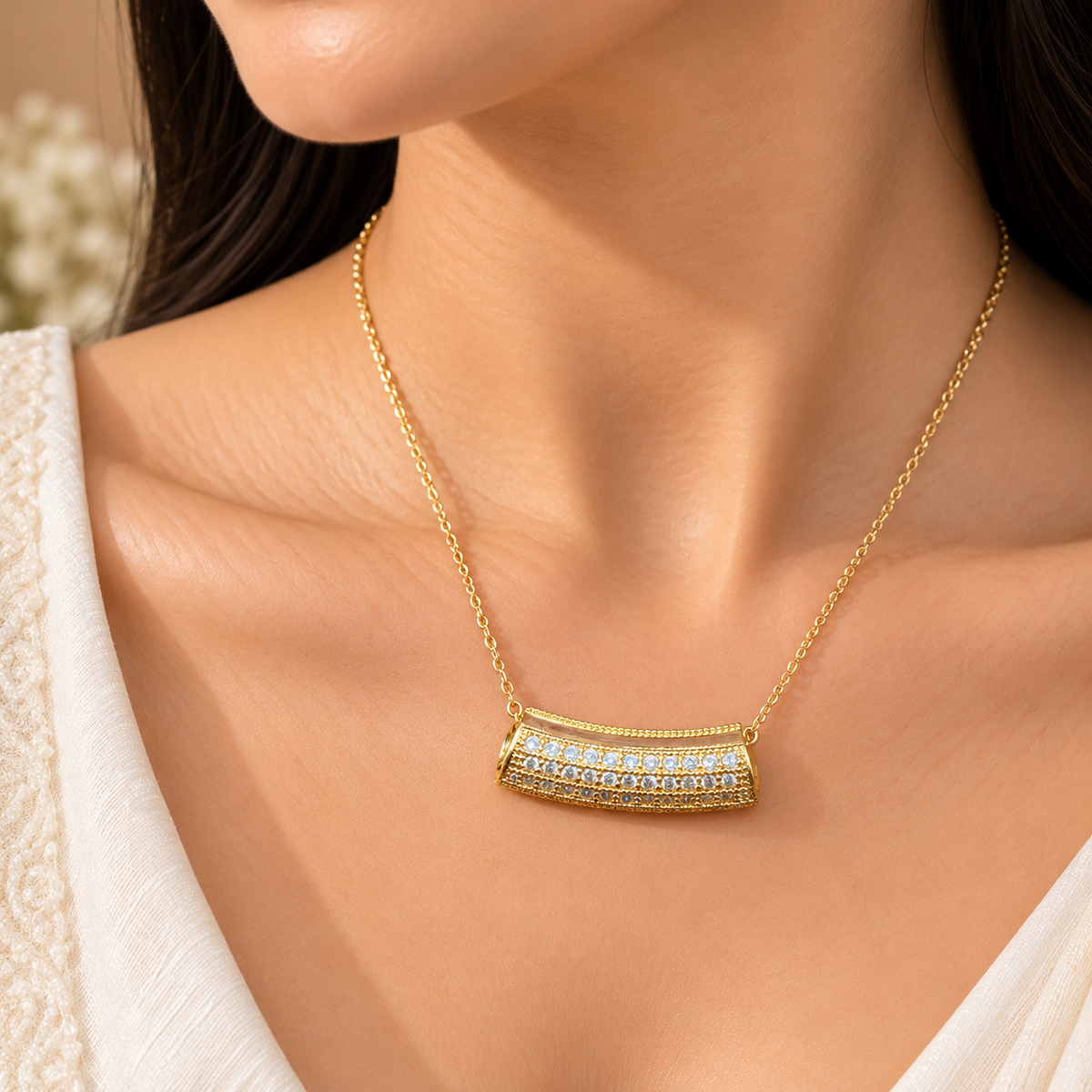 Elegant Gold Bar Crystal Chain Pendant for Women | Stylish Minimal Pendant