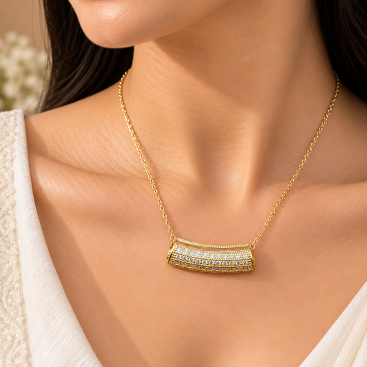 Elegant Gold Bar Crystal Chain Pendant for Women | Stylish Minimal Pendant