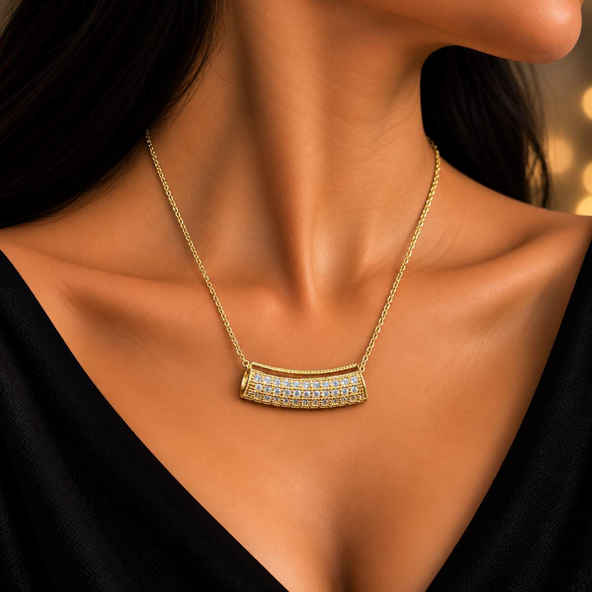 Elegant Gold Bar Crystal Chain Pendant for Women | Stylish Minimal Pendant