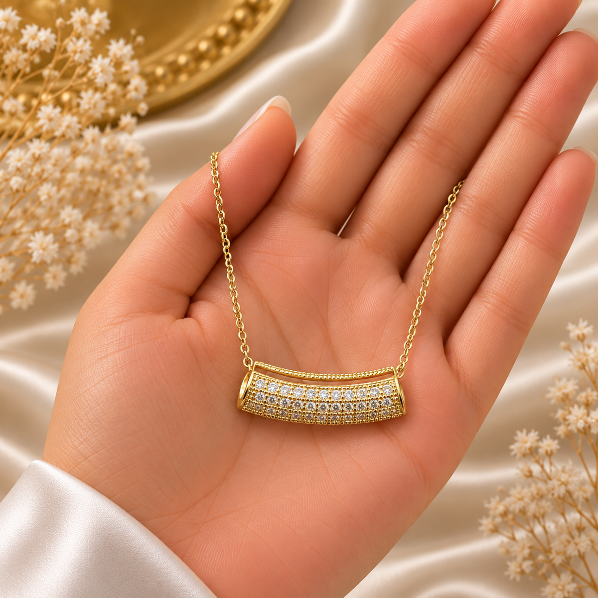 Elegant Gold Bar Crystal Chain Pendant for Women | Stylish Minimal Pendant