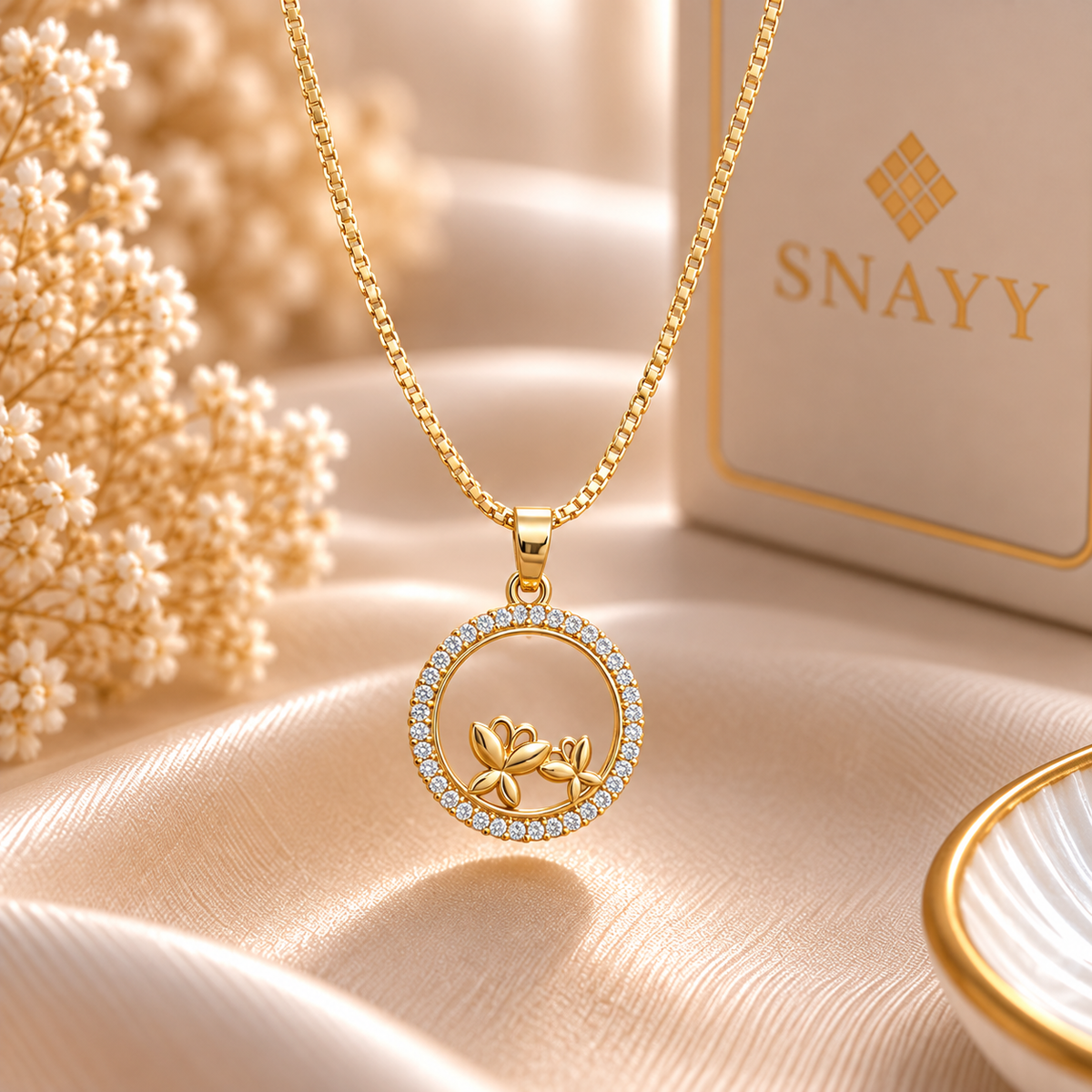 Elegant Gold Floral Crystal Chain Pendant for Women | Stylish Flower Pendant
