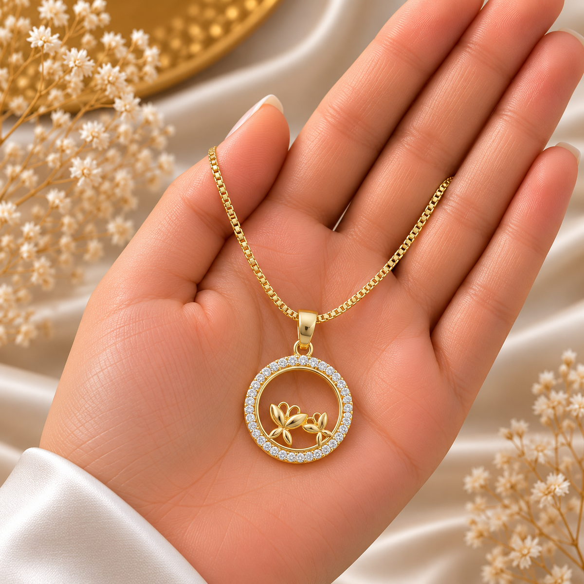 Elegant Gold Floral Crystal Chain Pendant for Women | Stylish Flower Pendant