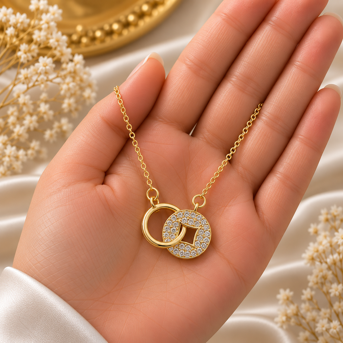 Elegant Double Circle Crystal Chain Pendant for Women | Gold Pendant