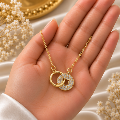 Elegant Double Circle Crystal Chain Pendant for Women | Gold Pendant