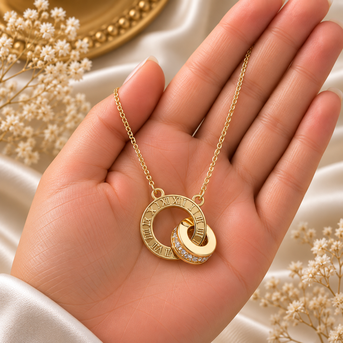 Elegant Roman Number Double Circle Chain Pendant | Gold Pendant