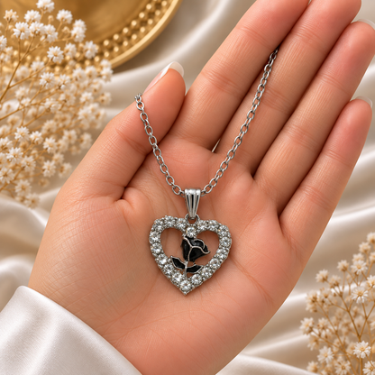 Elegant Heart Rose Charm Chain Pendant for Women | Silver Heart Pendant with Crystal Detailing