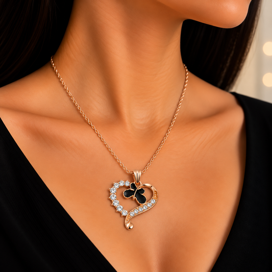 Elegant Black Butterfly Heart Chain Pendant for Girls & Women