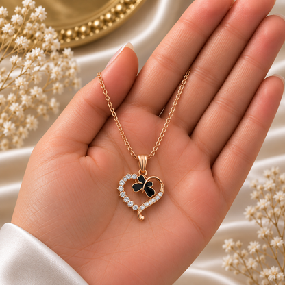 Elegant Black Butterfly Heart Chain Pendant for Girls & Women