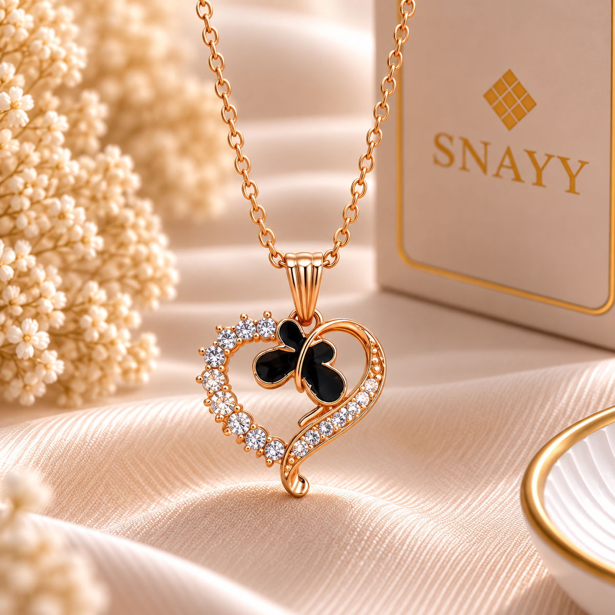 Elegant Black Butterfly Heart Chain Pendant for Girls & Women