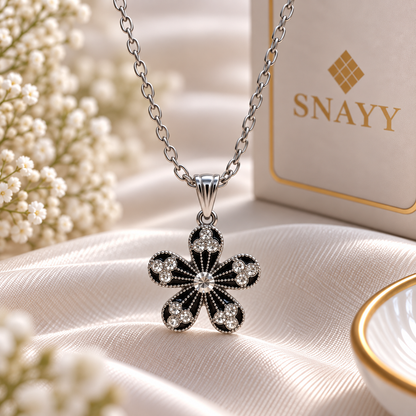 Elegant Black Floral Crystal Chain Pendant for Girls & Women
