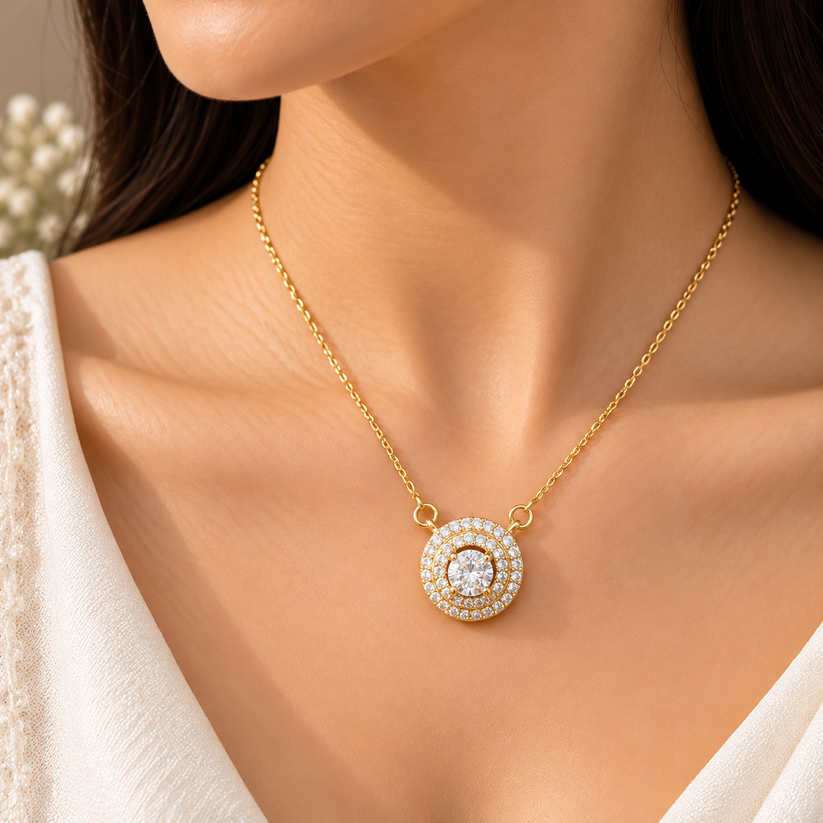 Elegant Gold Chain Pendant for Women | Round Crystal Pendant