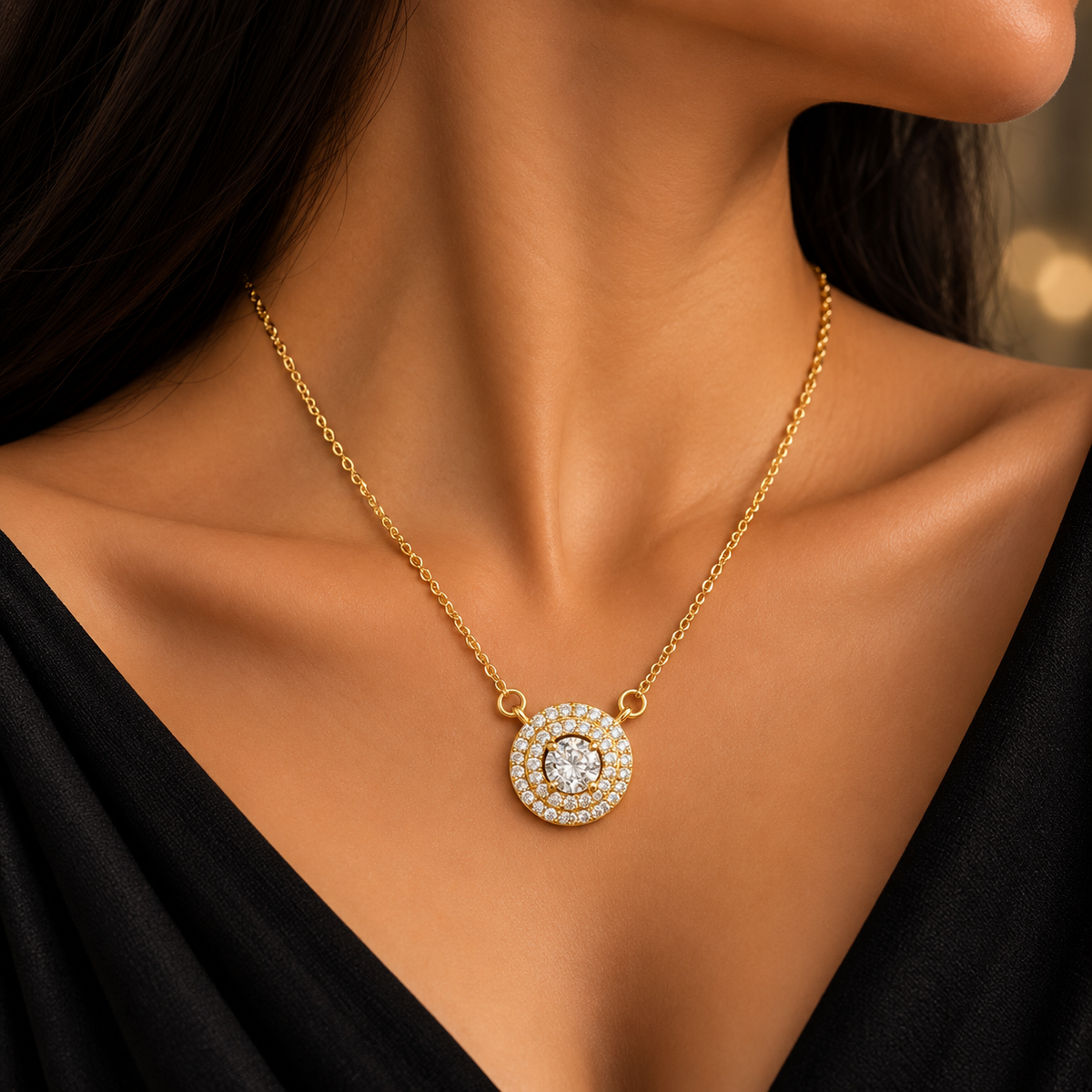 Elegant Gold Chain Pendant for Women | Round Crystal Pendant