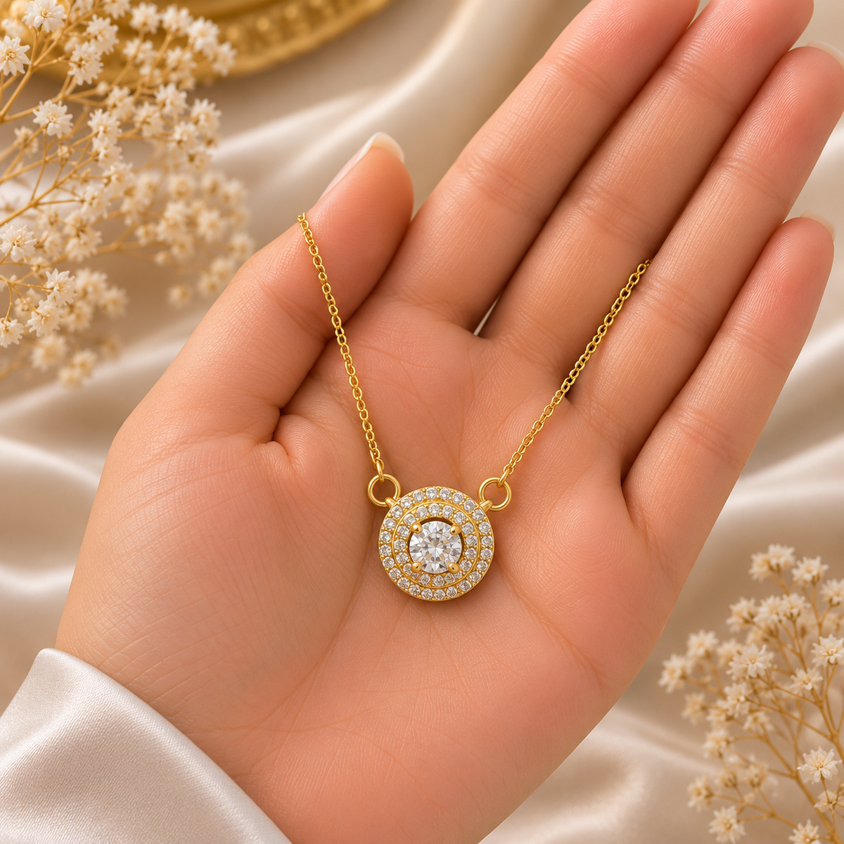 Elegant Gold Chain Pendant for Women | Round Crystal Pendant