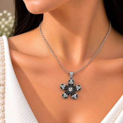 Elegant Black Floral Crystal Chain Pendant for Girls & Women