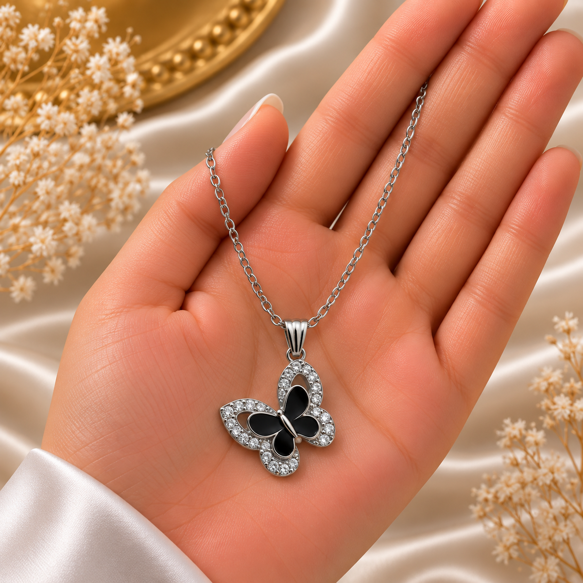 Elegant Black Butterfly Crystal Chain Pendant for Girls & Women