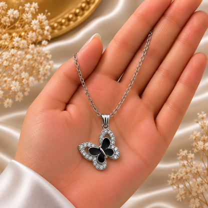 Elegant Black Butterfly Crystal Chain Pendant for Girls & Women