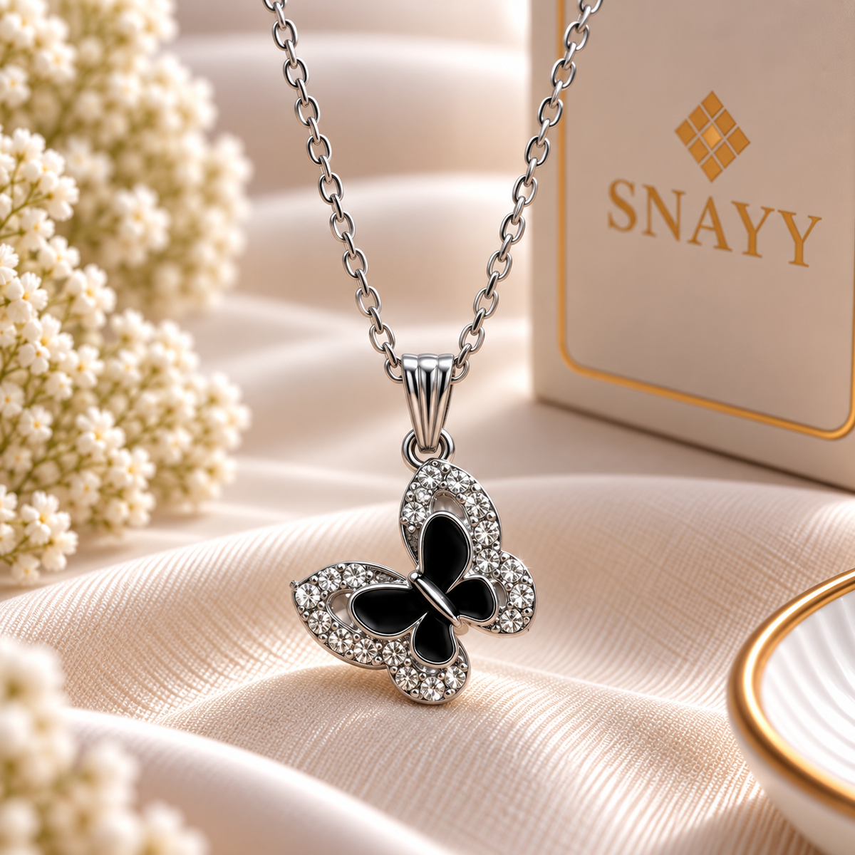 Elegant Black Butterfly Crystal Chain Pendant for Girls & Women