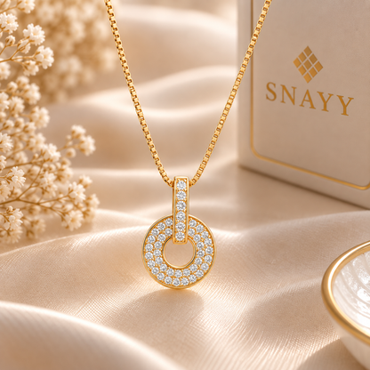 Elegant Gold Circle Pendant Chain for Women | Crystal Studded Designer Pendant