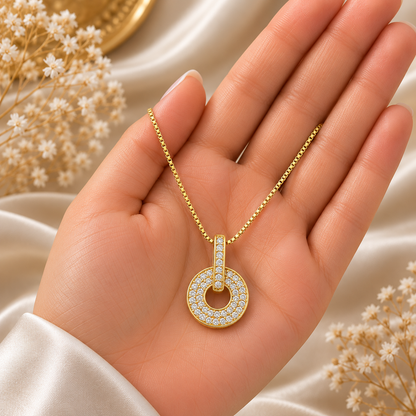 Elegant Gold Circle Pendant Chain for Women | Crystal Studded Designer Pendant