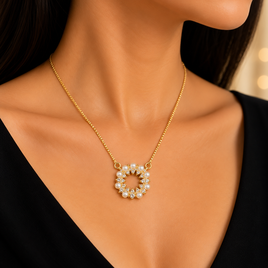 Elegant Pearl Circle Chain Pendant for Women | Gold Finish Pendant
