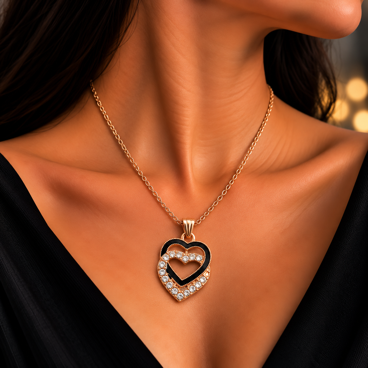 Elegant Black Heart Crystal Chain Pendant for Girls & Women