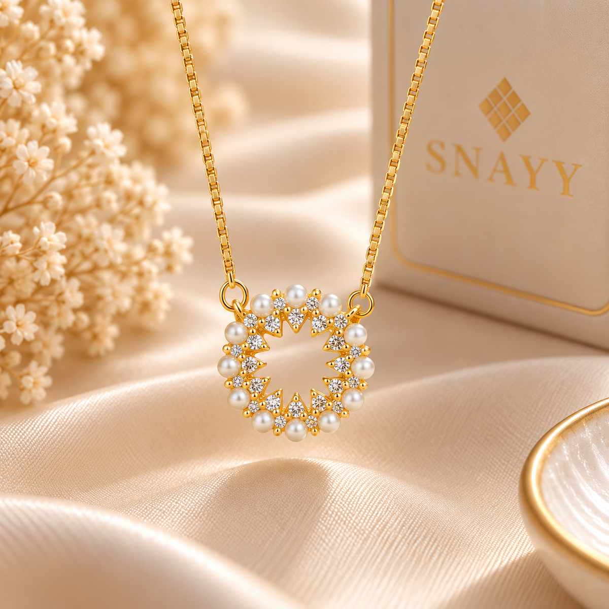 Elegant Pearl Circle Chain Pendant for Women | Gold Finish Pendant