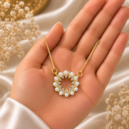 Elegant Pearl Circle Chain Pendant for Women | Gold Finish Pendant
