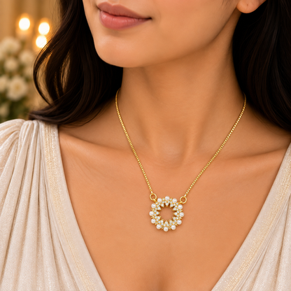 Elegant Pearl Circle Chain Pendant for Women | Gold Finish Pendant