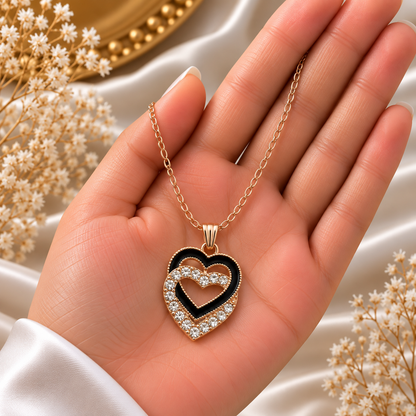 Elegant Black Heart Crystal Chain Pendant for Girls & Women