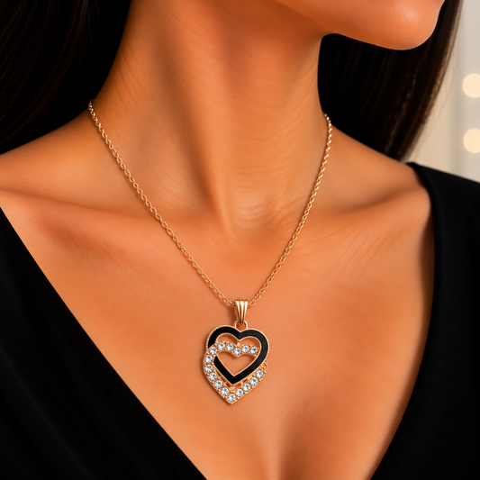 Elegant Black Heart Crystal Chain Pendant for Girls & Women