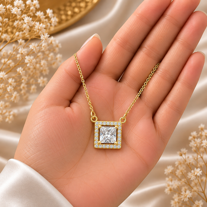 Elegant Gold Square Pendant Chain for Women | CZ Designer Chain Pendant