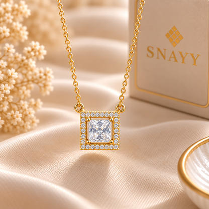 Elegant Gold Square Pendant Chain for Women | CZ Designer Chain Pendant