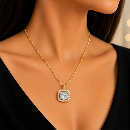 Elegant Gold Chain Pendant for Women | Square CZ Pendant