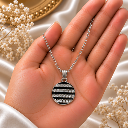 Elegant Round Crystal Chain Pendant for Women | Black & Silver Pendant