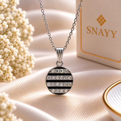 Elegant Round Crystal Chain Pendant for Women | Black & Silver Pendant