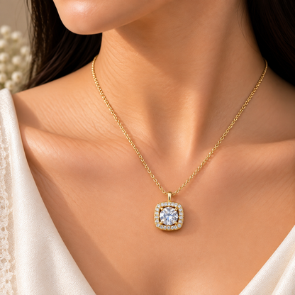 Elegant Gold Chain Pendant for Women | Square CZ Pendant