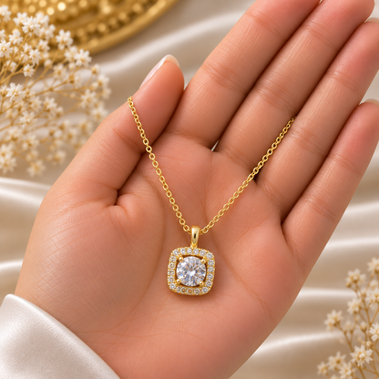 Elegant Gold Chain Pendant for Women | Square CZ Pendant