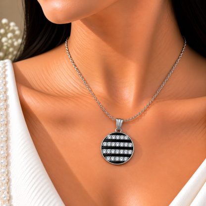 Elegant Round Crystal Chain Pendant for Women | Black & Silver Pendant
