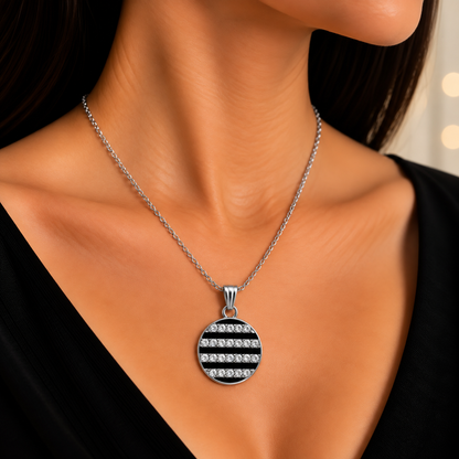 Elegant Round Crystal Chain Pendant for Women | Black & Silver Pendant