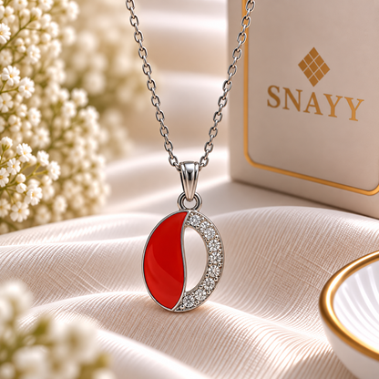 Elegant Red Oval Chain Pendant for Women | Silver-Tone Crystal Pendant