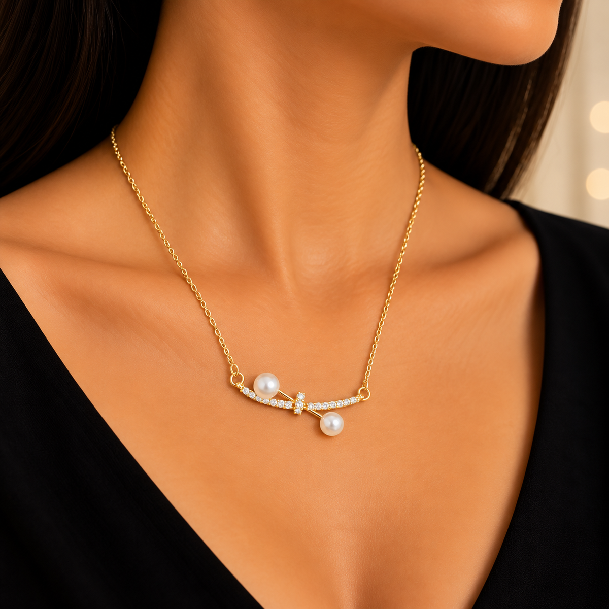 Elegant Pearl Chain Pendant for Women | Gold Tone Chain with Pearl & Crystal Pendant